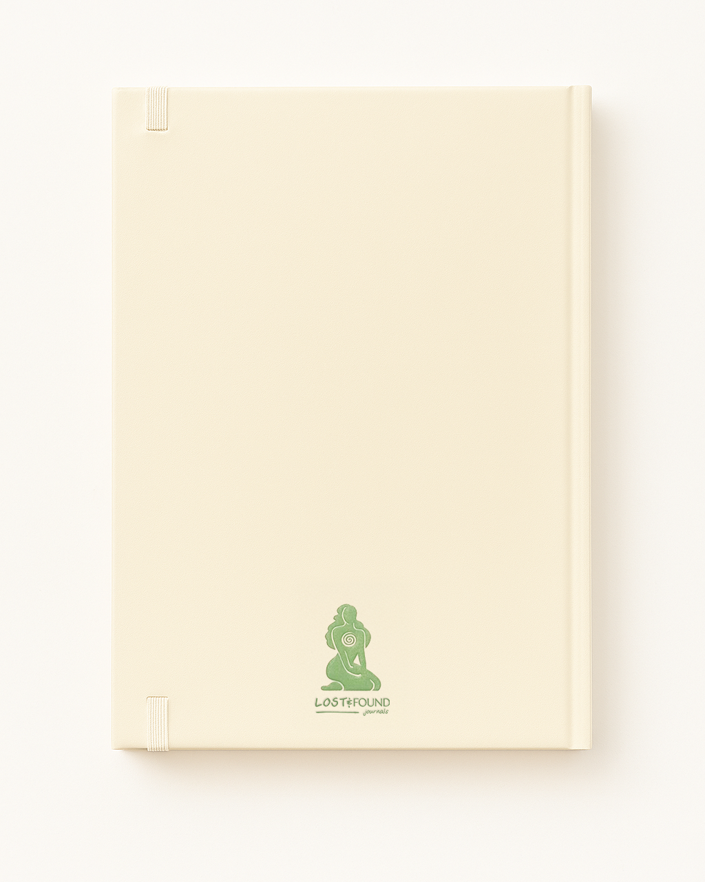 Beige notebook with a green logo on a white background